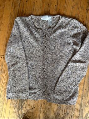 Liz Claiborne Brown Heathered Cable-Front Cardigan